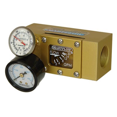 Flowmeter 3/4" NPT (F) 2-20 gpm Therm 100 psi Pressure Gauge